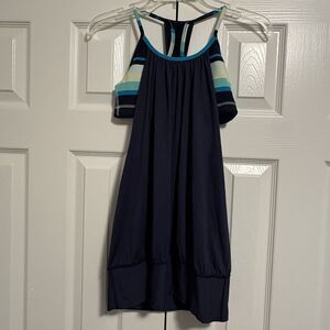 Lululemon No Limits Tank Inkwell Black Tank w/ Surge Blue Green Stripe Bra Sz 6